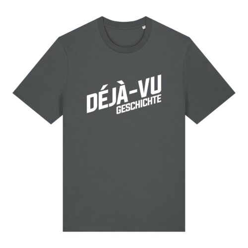 deja-vu-geschichte-logo-weiss__stanley-stella-creator-2-0__anthracite__front-main Logo-Shirt aus Baumwolle | unisex, bio, OEKOTEX-100, weißer Druck | 🛜 DÉJÀ-VU GESCHICHTE
