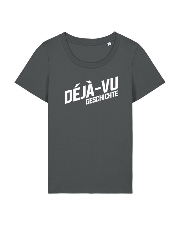 enganliegendes Cover-Shirt mit Taille | Damen, 155 g/m², weißer Druck | 🛜 DÉJÀ-VU GESCHICHTE