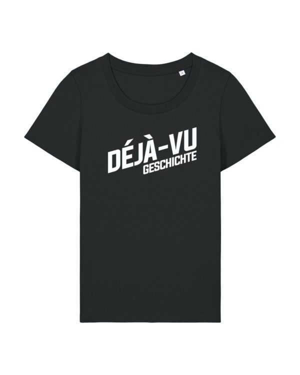 enganliegendes Cover-Shirt mit Taille | Damen, 155 g/m², weißer Druck | 🛜 DÉJÀ-VU GESCHICHTE