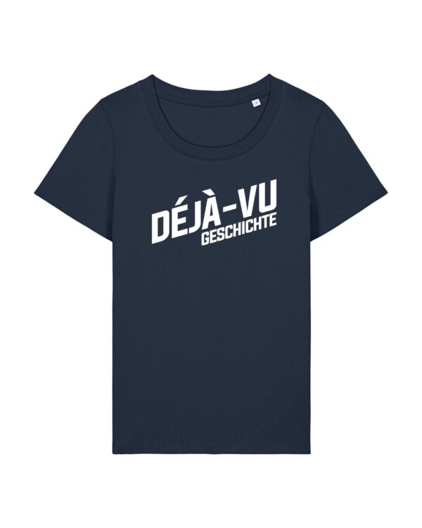 enganliegendes Cover-Shirt mit Taille | Damen, 155 g/m², weißer Druck | 🛜 DÉJÀ-VU GESCHICHTE