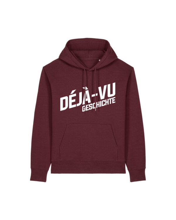 deja-vu-geschichte-logo-weiss__stanley-stella-gamechanger__burgundy__front-main Logo-Hoodie aus recyceltem Mischgewebe | unisex, Logo weiß | 🛜 DÉJÀ-VU GESCHICHTE