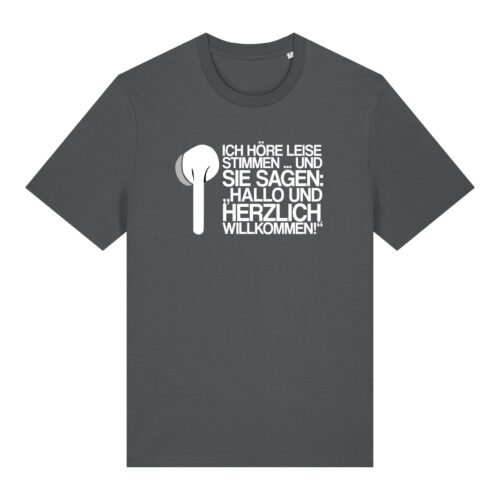 „Ich höre leise Stimmen“-Podcast-♥️-Shirt | unisex, bio, OEKOTEX-100, weißer Druck