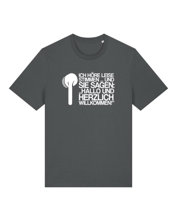 „Ich höre leise Stimmen“-Podcast-♥️-Shirt | unisex, bio, OEKOTEX-100, weißer Druck