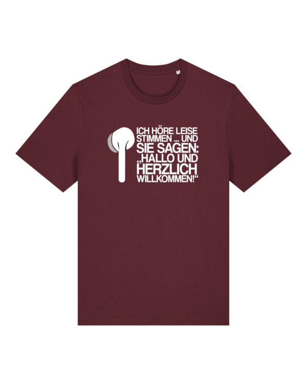 „Ich höre leise Stimmen“-Podcast-♥️-Shirt | unisex, bio, OEKOTEX-100, weißer Druck
