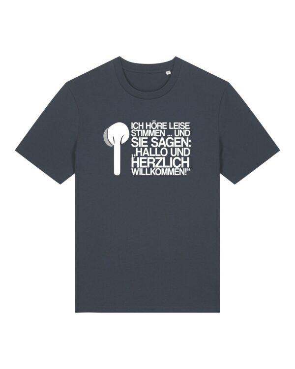 „Ich höre leise Stimmen“-Podcast-♥️-Shirt | unisex, bio, OEKOTEX-100, weißer Druck