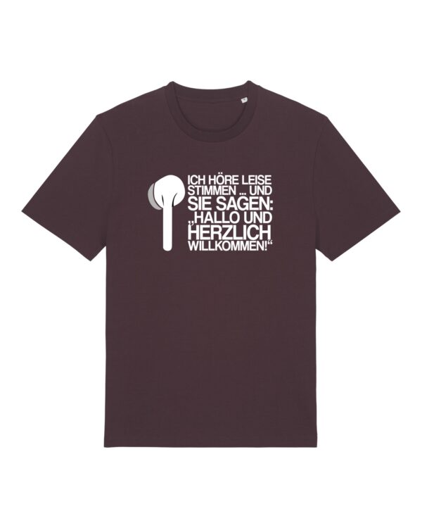 „Ich höre leise Stimmen“-Podcast-♥️-Shirt | unisex, bio, OEKOTEX-100, weißer Druck