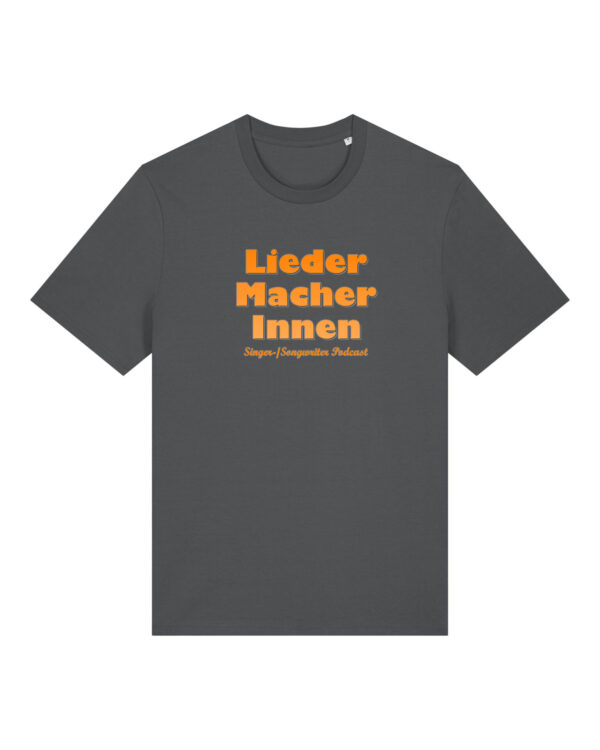 liedermacher-innen-logo__stanley-stella-creator-2-0__anthracite__front-main Logoshirt für Musik- und Podcastfans | unisex, bio, OEKOTEX-100, diverse Farben | 🛜 LIEDER:MACHER:INNEN