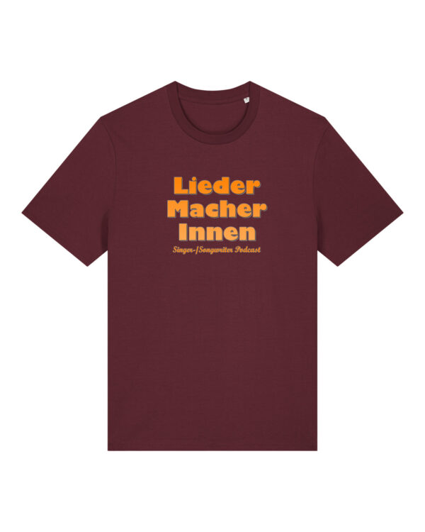 liedermacher-innen-logo__stanley-stella-creator-2-0__burgundy__front-main Logoshirt für Musik- und Podcastfans | unisex, bio, OEKOTEX-100, diverse Farben | 🛜 LIEDER:MACHER:INNEN