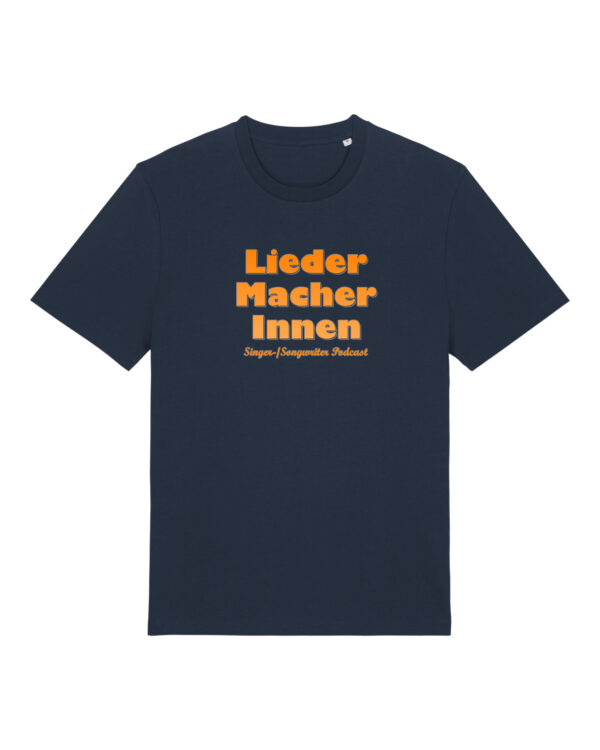 liedermacher-innen-logo__stanley-stella-creator-2-0__french-navy__front-main Logoshirt für Musik- und Podcastfans | unisex, bio, OEKOTEX-100, diverse Farben | 🛜 LIEDER:MACHER:INNEN