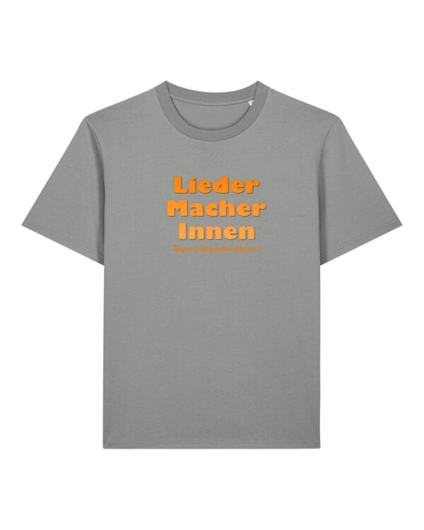 liedermacher-innen-logo__stanley-stella-creator-2-0__misty-grey__front-main Logoshirt für Musik- und Podcastfans | unisex, bio, OEKOTEX-100, diverse Farben | 🛜 LIEDER:MACHER:INNEN