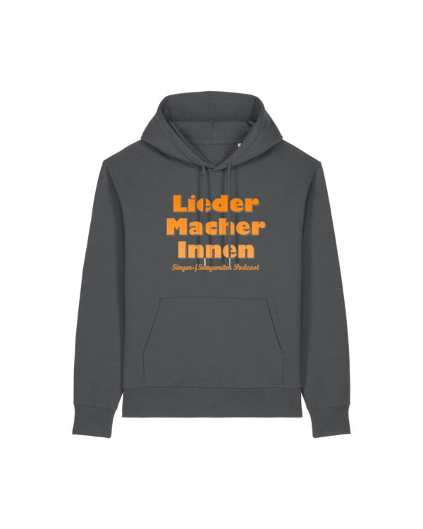 liedermacher-innen-logo__stanley-stella-gamechanger__anthracite__front-main Logo-Hoodie | unisex, bio, OEKOTEX-100, diverse Farben | 🛜 LIEDER:MACHER:INNEN