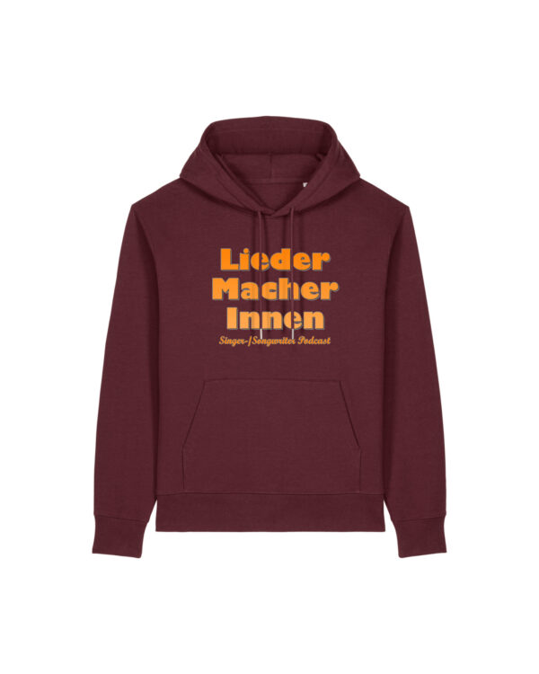 liedermacher-innen-logo__stanley-stella-gamechanger__burgundy__front-main Logo-Hoodie | unisex, bio, OEKOTEX-100, diverse Farben | 🛜 LIEDER:MACHER:INNEN