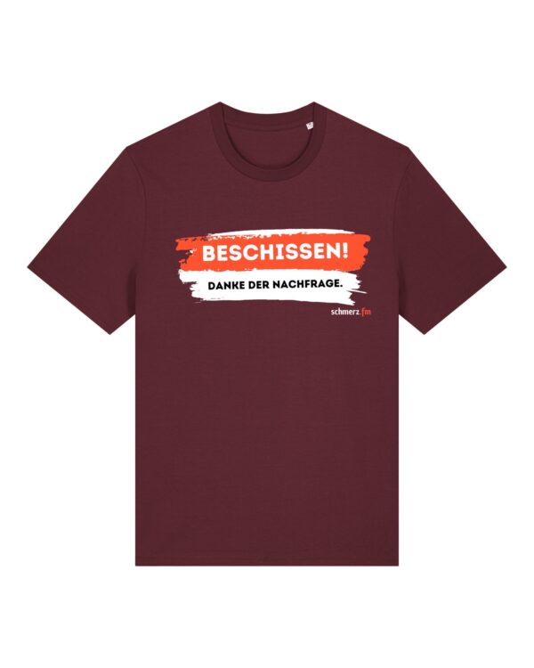 schmerzenssache-beschissen__stanley-stella-creator-2-0__burgundy__front-main „Na, wie geht's?“-Shirt aus Baumwolle | unisex, bio, OEKOTEX-100, diverse Farben | 🛜 SCHMERZENSSACHE