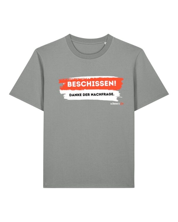 schmerzenssache-beschissen__stanley-stella-creator-2-0__mistygrey__front-main „Na, wie geht's?“-Shirt aus Baumwolle | unisex, bio, OEKOTEX-100, diverse Farben | 🛜 SCHMERZENSSACHE