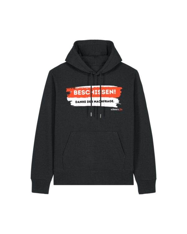 schmerzenssache-beschissen__stanley-stella-gamechanger__black__front-main „Na, wie geht's?“-Hoodie aus recyceltem Mischgewebe | unisex, nachhaltig, diverse Farben | 🛜 SCHMERZENSSACHE