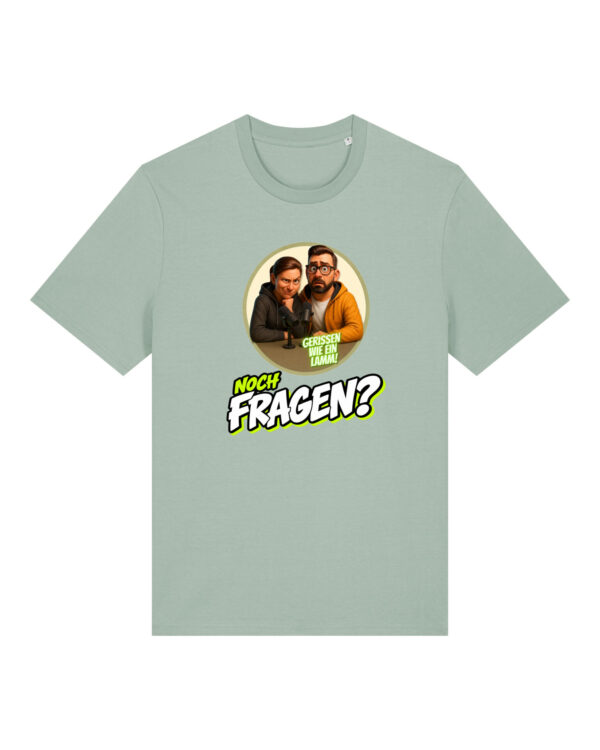 „Noch Fragen?“-Comic-Shirt | unisex, bio, OEKOTEX-100, diverse Farben | 🛜 GERISSEN WIE EIN LAMM