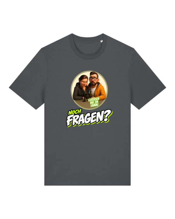 „Noch Fragen?“-Comic-Shirt | unisex, bio, OEKOTEX-100, diverse Farben | 🛜 GERISSEN WIE EIN LAMM