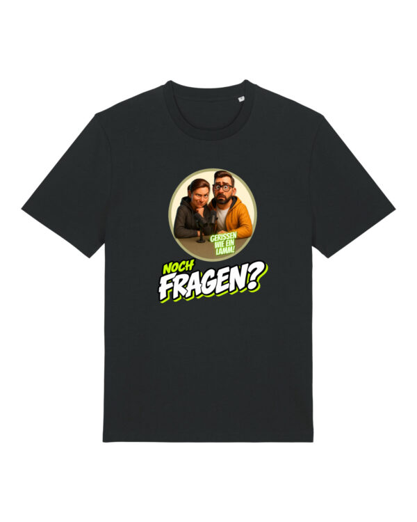 „Noch Fragen?“-Comic-Shirt | unisex, bio, OEKOTEX-100, diverse Farben | 🛜 GERISSEN WIE EIN LAMM