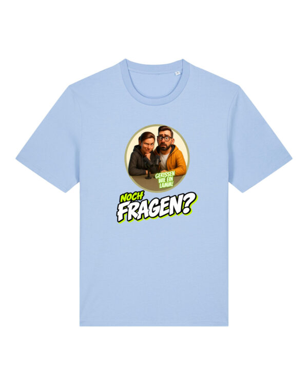 „Noch Fragen?“-Comic-Shirt | unisex, bio, OEKOTEX-100, diverse Farben | 🛜 GERISSEN WIE EIN LAMM