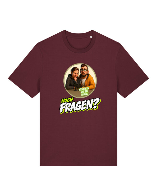 „Noch Fragen?“-Comic-Shirt | unisex, bio, OEKOTEX-100, diverse Farben | 🛜 GERISSEN WIE EIN LAMM