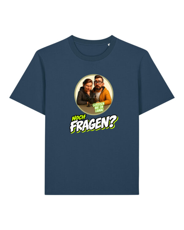 „Noch Fragen?“-Comic-Shirt | unisex, bio, OEKOTEX-100, diverse Farben | 🛜 GERISSEN WIE EIN LAMM