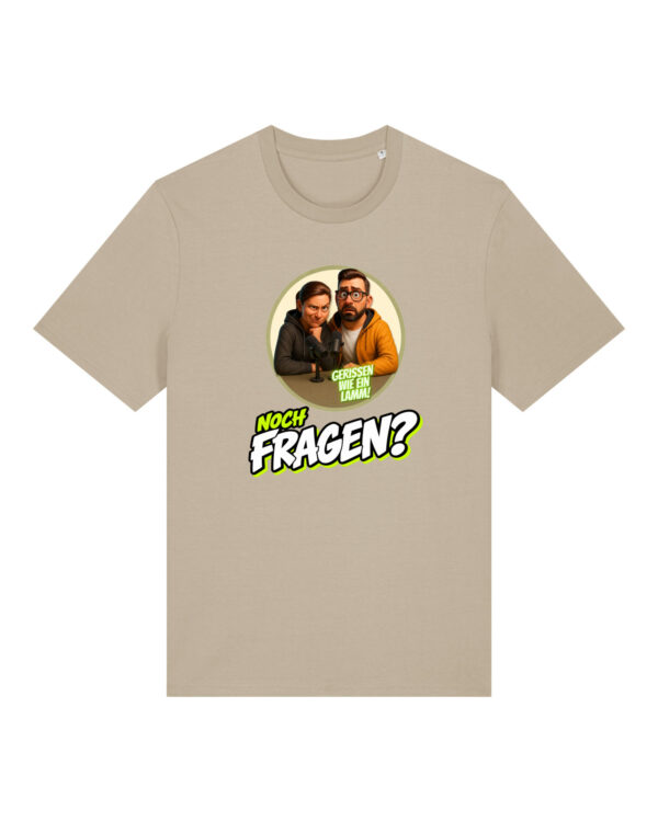 „Noch Fragen?“-Comic-Shirt | unisex, bio, OEKOTEX-100, diverse Farben | 🛜 GERISSEN WIE EIN LAMM