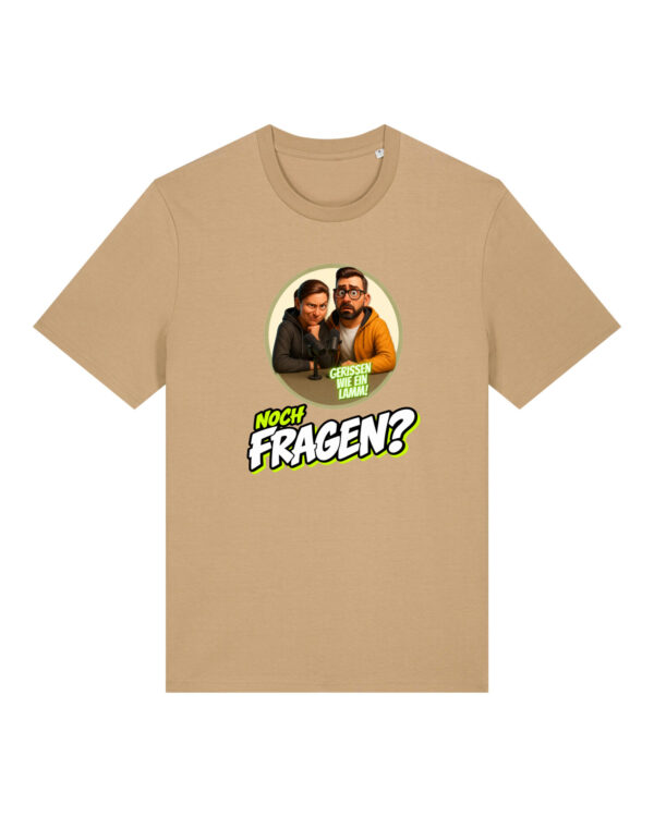 „Noch Fragen?“-Comic-Shirt | unisex, bio, OEKOTEX-100, diverse Farben | 🛜 GERISSEN WIE EIN LAMM