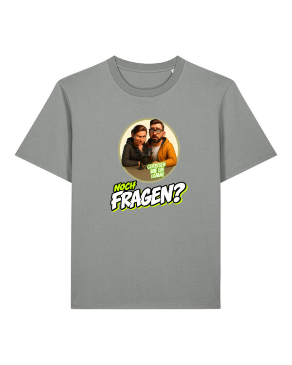 „Noch Fragen?“-Comic-Shirt | unisex, bio, OEKOTEX-100, diverse Farben | 🛜 GERISSEN WIE EIN LAMM