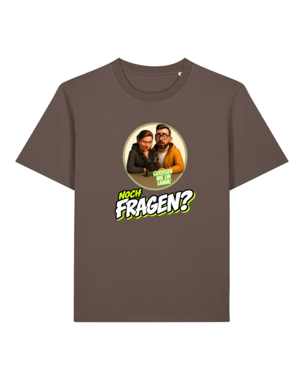 „Noch Fragen?“-Comic-Shirt | unisex, bio, OEKOTEX-100, diverse Farben | 🛜 GERISSEN WIE EIN LAMM
