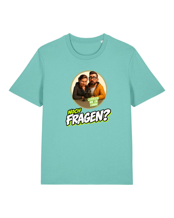 „Noch Fragen?“-Comic-Shirt | unisex, bio, OEKOTEX-100, diverse Farben | 🛜 GERISSEN WIE EIN LAMM