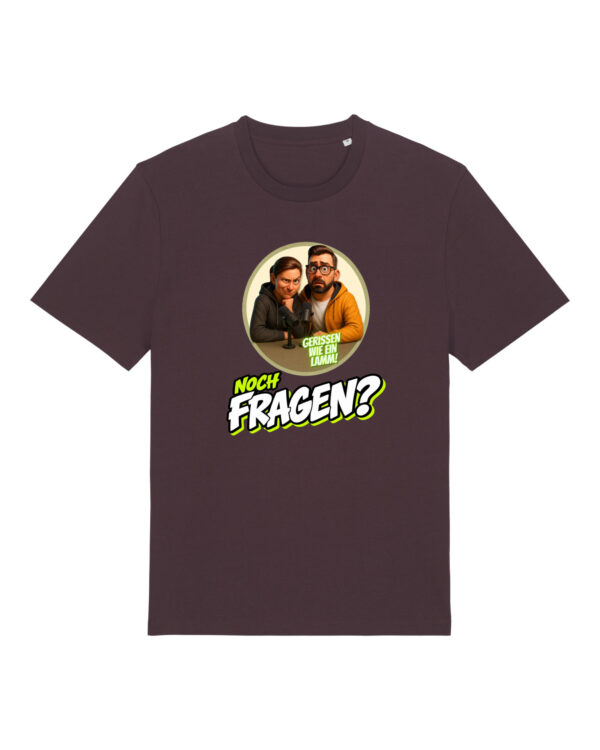 „Noch Fragen?“-Comic-Shirt | unisex, bio, OEKOTEX-100, diverse Farben | 🛜 GERISSEN WIE EIN LAMM