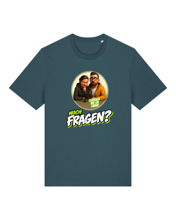 „Noch Fragen?“-Comic-Shirt | unisex, bio, OEKOTEX-100, diverse Farben | 🛜 GERISSEN WIE EIN LAMM