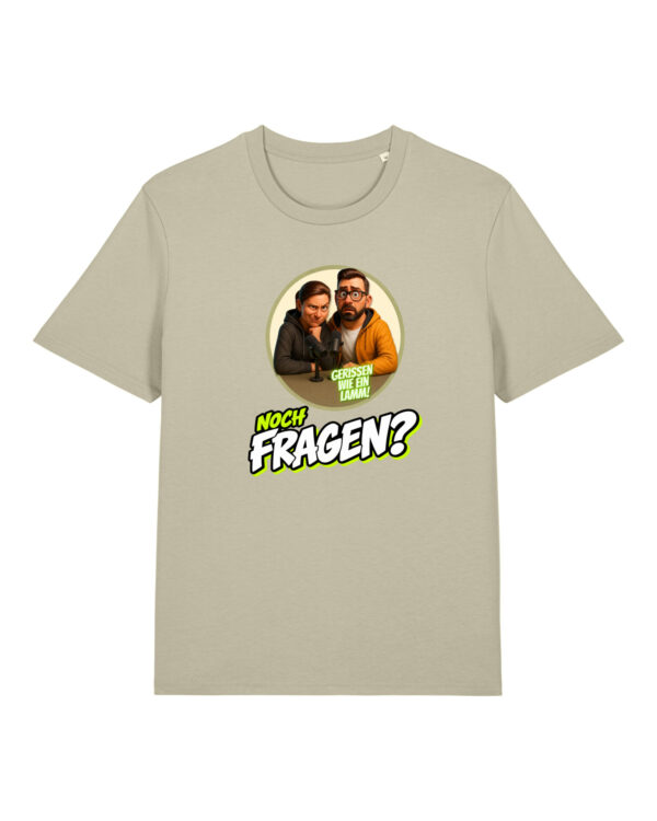 „Noch Fragen?“-Comic-Shirt | unisex, bio, OEKOTEX-100, diverse Farben | 🛜 GERISSEN WIE EIN LAMM