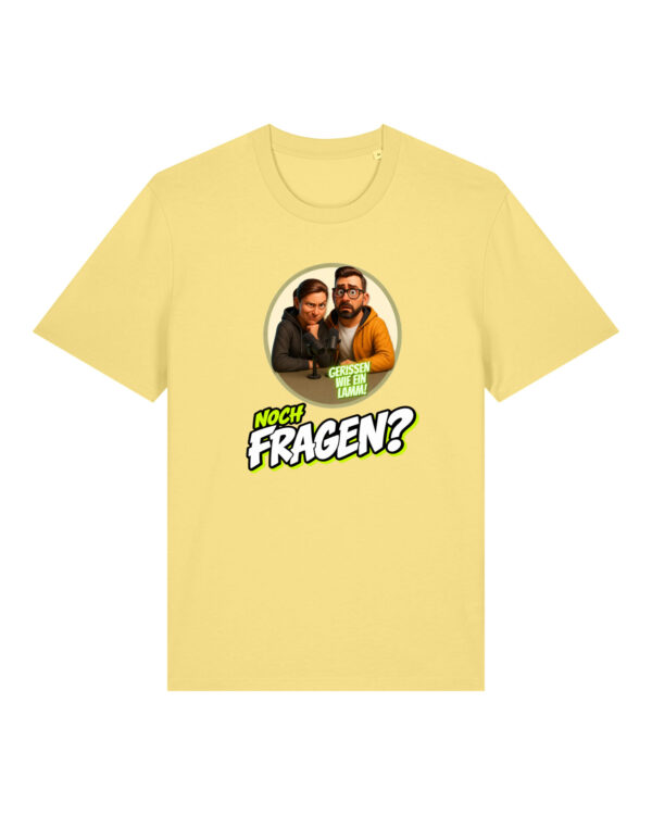 „Noch Fragen?“-Comic-Shirt | unisex, bio, OEKOTEX-100, diverse Farben | 🛜 GERISSEN WIE EIN LAMM