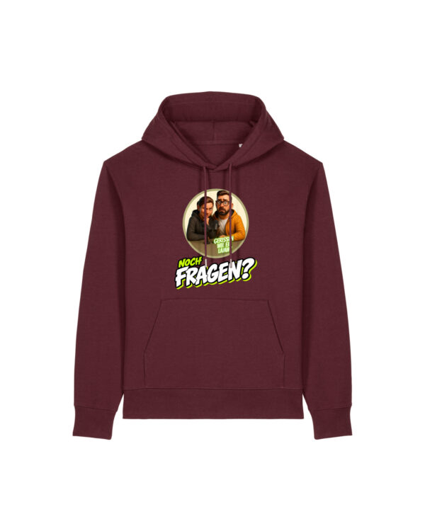 gerissen-wie-ein-lamm-comic__stanley-stella-gamechanger__burgundy__front-main kuscheliger „Noch Fragen?“-Hoodie | unisex, bio | 🛜 GERISSEN WIE EIN LAMM