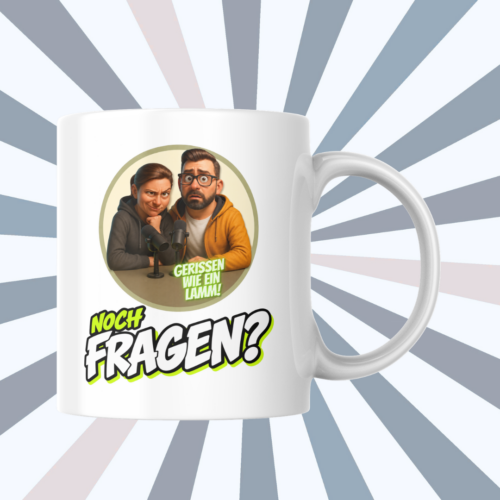 gerissen-wie-ein-lamm-keramiktasse Tasse mit Cover für Kaffee, Tee und Podcast-Freunde | 325 ml, weiß | 🛜 GERISSEN WIE EIN LAMM