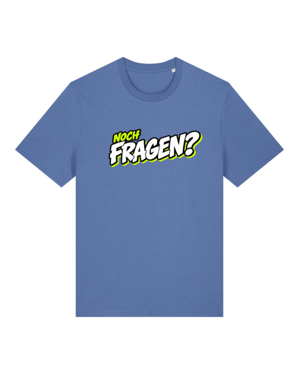 gerissen-wie-ein-lamm-schriftzug-fragen__stanley-stella-creator-2-0__bright-blue__front-main „Noch Fragen?“-Shirt | unisex, bio, OEKOTEX-100, diverse Farben | 🛜 GERISSEN WIE EIN LAMM