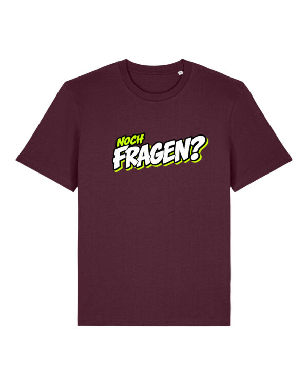 gerissen-wie-ein-lamm-schriftzug-fragen__stanley-stella-creator-2-0__deep-plum__front-main „Noch Fragen?“-Shirt | unisex, bio, OEKOTEX-100, diverse Farben | 🛜 GERISSEN WIE EIN LAMM