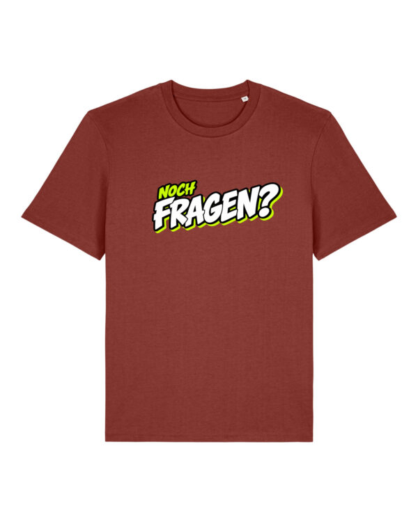gerissen-wie-ein-lamm-schriftzug-fragen__stanley-stella-creator-2-0__earthy-red__front-main „Noch Fragen?“-Shirt | unisex, bio, OEKOTEX-100, diverse Farben | 🛜 GERISSEN WIE EIN LAMM