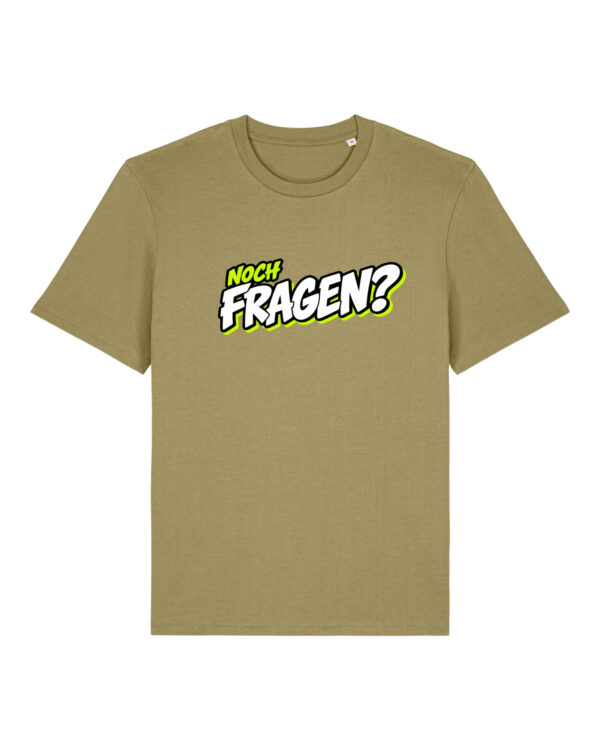 gerissen-wie-ein-lamm-schriftzug-fragen__stanley-stella-creator-2-0__faded-olive__front-main „Noch Fragen?“-Shirt | unisex, bio, OEKOTEX-100, diverse Farben | 🛜 GERISSEN WIE EIN LAMM
