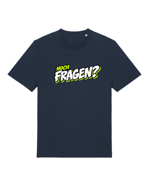 gerissen-wie-ein-lamm-schriftzug-fragen__stanley-stella-creator-2-0__french-navy__front-main „Noch Fragen?“-Shirt | unisex, bio, OEKOTEX-100, diverse Farben | 🛜 GERISSEN WIE EIN LAMM