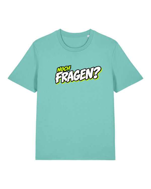 gerissen-wie-ein-lamm-schriftzug-fragen__stanley-stella-creator-2-0__pool-blue__front-main „Noch Fragen?“-Shirt | unisex, bio, OEKOTEX-100, diverse Farben | 🛜 GERISSEN WIE EIN LAMM