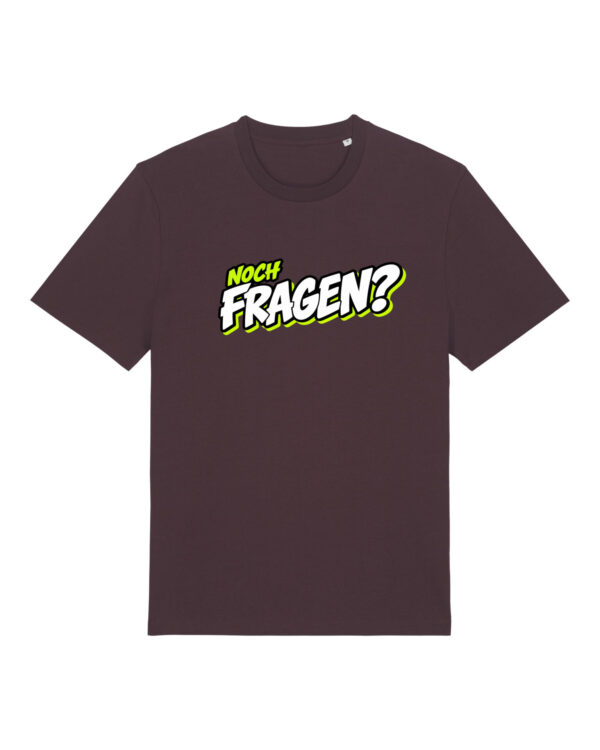 gerissen-wie-ein-lamm-schriftzug-fragen__stanley-stella-creator-2-0__red-brown__front-main „Noch Fragen?“-Shirt | unisex, bio, OEKOTEX-100, diverse Farben | 🛜 GERISSEN WIE EIN LAMM