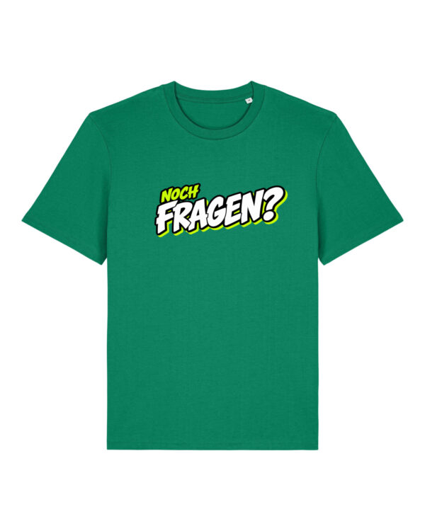 gerissen-wie-ein-lamm-schriftzug-fragen__stanley-stella-creator-2-0__verdant-green__front-main „Noch Fragen?“-Shirt | unisex, bio, OEKOTEX-100, diverse Farben | 🛜 GERISSEN WIE EIN LAMM
