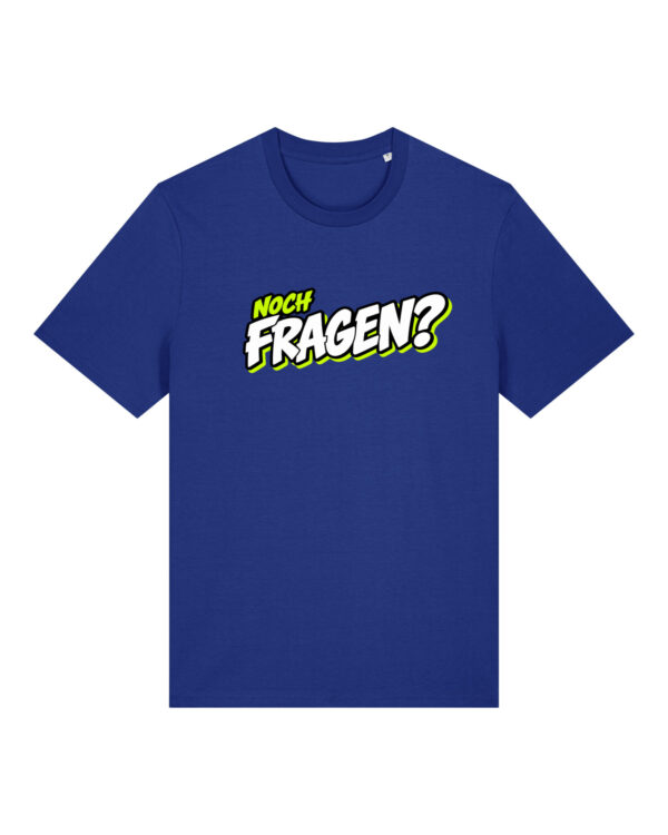 gerissen-wie-ein-lamm-schriftzug-fragen__stanley-stella-creator-2-0__worker-blue__front-main „Noch Fragen?“-Shirt | unisex, bio, OEKOTEX-100, diverse Farben | 🛜 GERISSEN WIE EIN LAMM