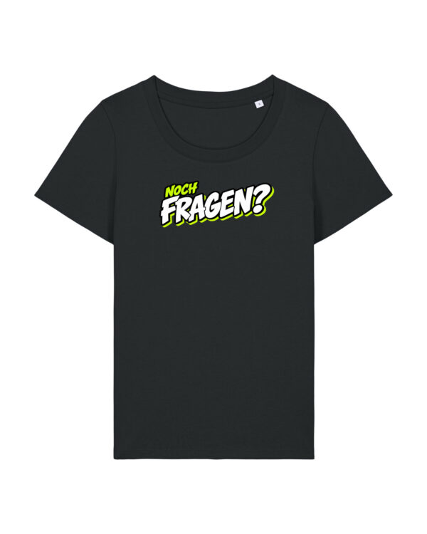 gerissen-wie-ein-lamm-schriftzug-fragen__stanley-stella-expresser-2-0__black__front-main „Noch Fragen?“-Shirt mit Taille | Damen, 155 g/m², verschiedene Farben | 🛜 GERISSEN WIE EIN LAMM