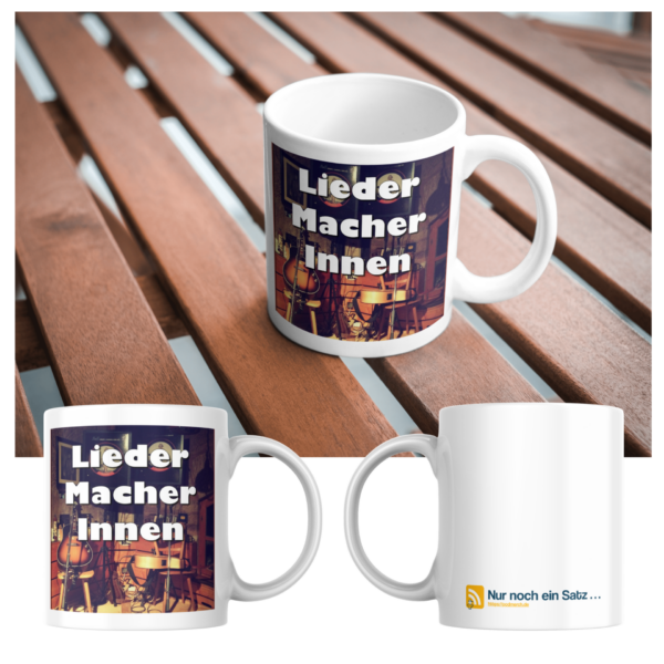 Tasse mit Cover für Kaffee, Tee und Podcast-Freunde | 325 ml, weiß | 🛜 LIEDER:MACHER:INNEN