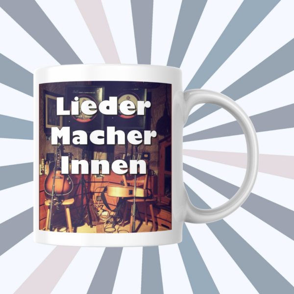 Tasse mit Cover für Kaffee, Tee und Podcast-Freunde | 325 ml, weiß | 🛜 LIEDER:MACHER:INNEN
